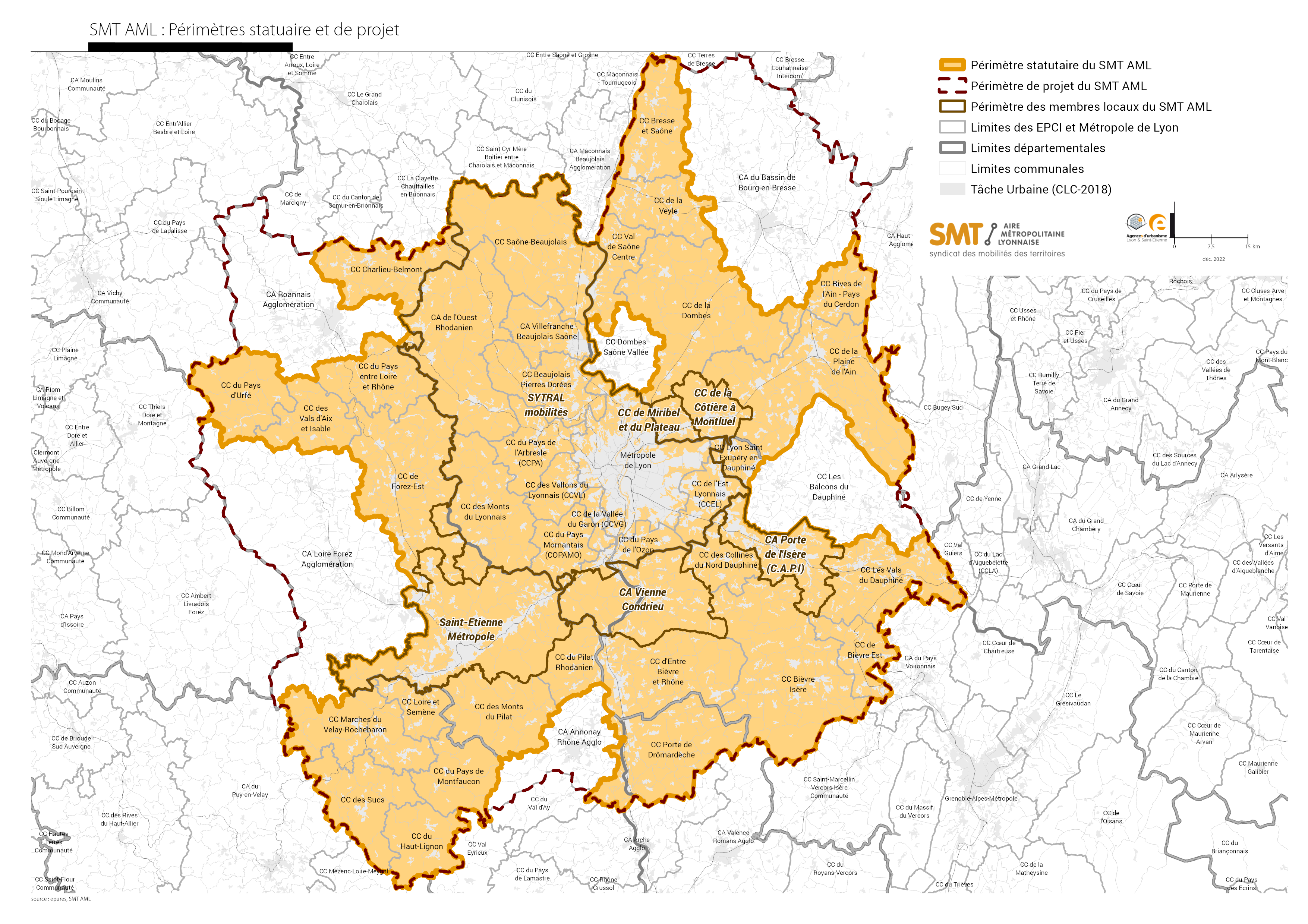 Carte des périmètres du SMT AML (statutaire et de projet - 01.01.2023)